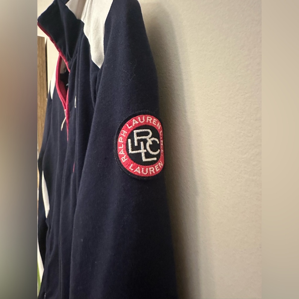 Lauren Ralph Lauren Active Colorblock Zip Jacket XS Navy White Pink Trim EUC - Picture 3 of 4